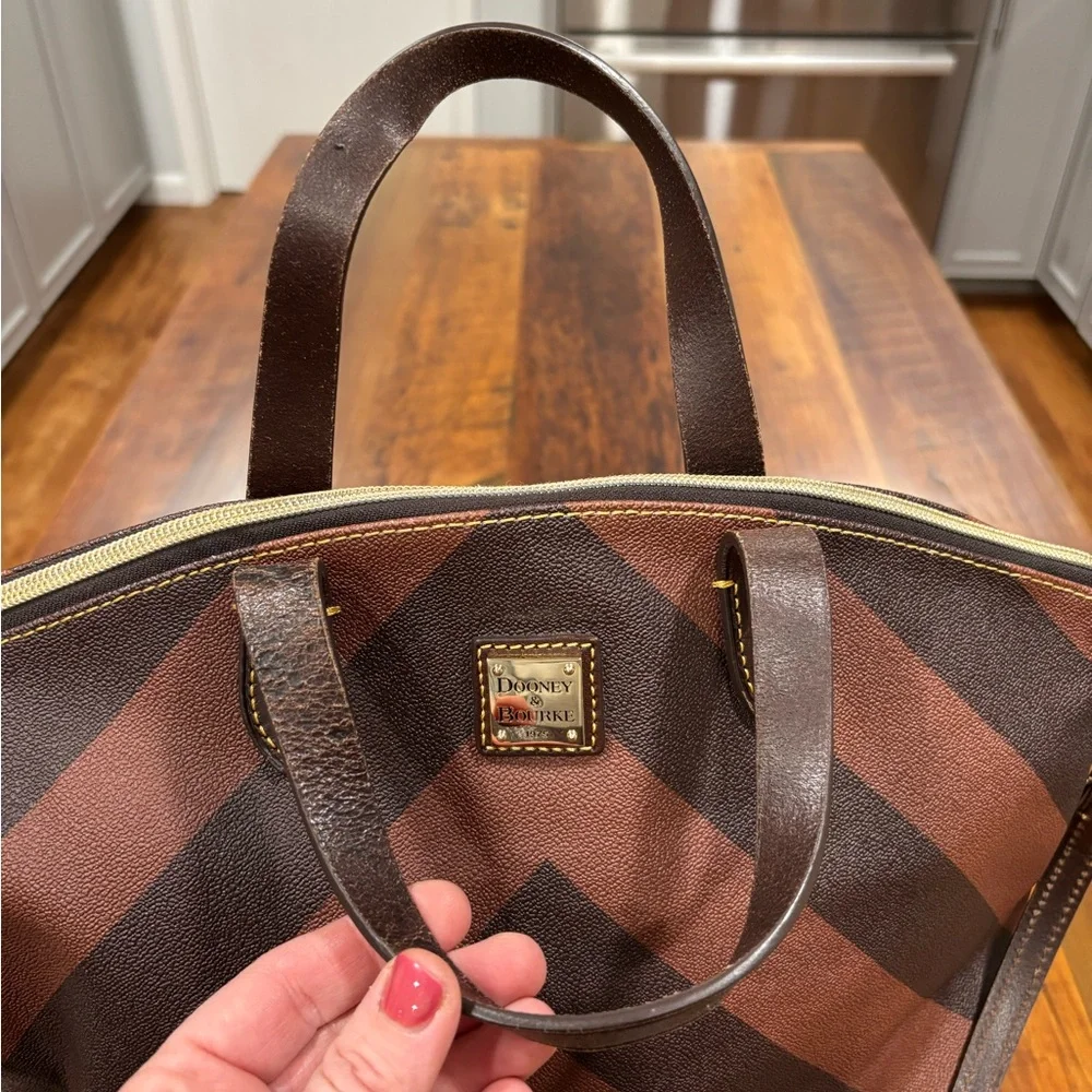 Dooney & Bourke Gabriella Brown Chevron Satchel Purse with Dust Bag